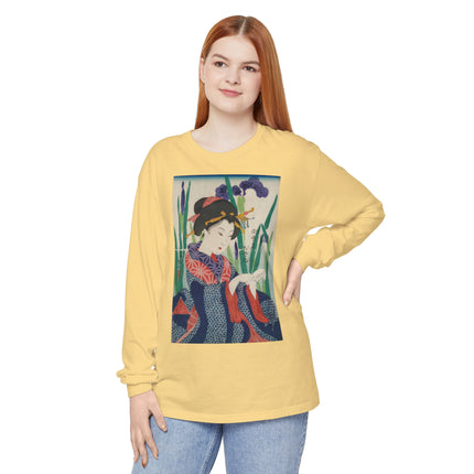 Woman with Origami Crane Garment-dyed Long Sleeve T-Shirt