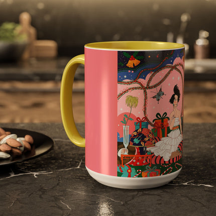 🎀🎄 Christmas Morning In The Rose Parlor Colorful Mug – Art Deco Holiday Fantasy