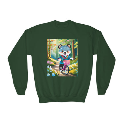 Furry Cyclist Youth Crewneck Sweatshirt – Playful Adventure on Two Wheels