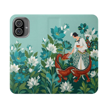 🐉🌿 The Dragon Keeper Flip Case – Art Deco Floral Fantasy
