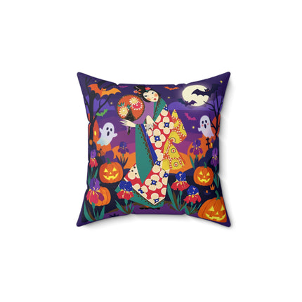 🌙🎃 The Moonlit Garden Masquerade Square Pillow – Floral Halloween Charm