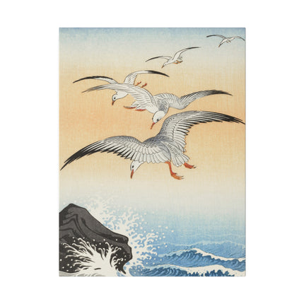 Five Seagulls Above Turbulent Sea by Ohara Koson – Japanese Seascape