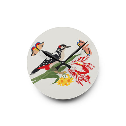 Woodpecker & Tulip Acrylic Wall Clock