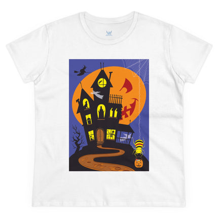 Halloween Night at the Haunted House Women's Midweight Cotton Tee