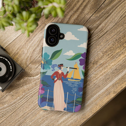 🌊🔭 The Lady Of The Seaside Lookout Phone Case – Art Deco Nautical Adventure