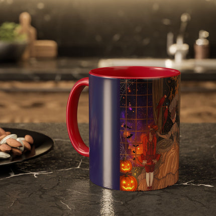 🌙🎃 The Moonlit Parlor Masquerade Colorful Mug – Elegant Halloween Romance