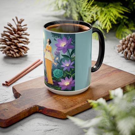 The Lady Of The Moonlit Garden Colorful Mugs – Art Deco Botanical Serenity