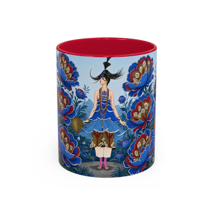 💙🌺 The Sapphire Blossom Garden Dancer Colorful Mug – Art Deco Fashion Fantasy