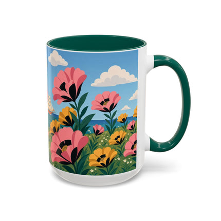 🌸⛵ The Seaside Blossom Promenade Colorful Mug – Art Deco Coastal Elegance
