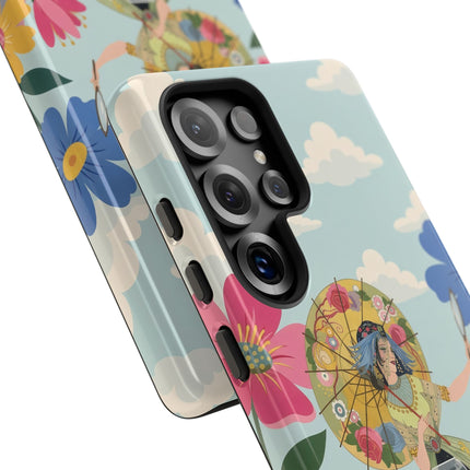 🌸🪞 The Floral Parasol Reflection Phone Case – Art Deco Garden Fantasy
