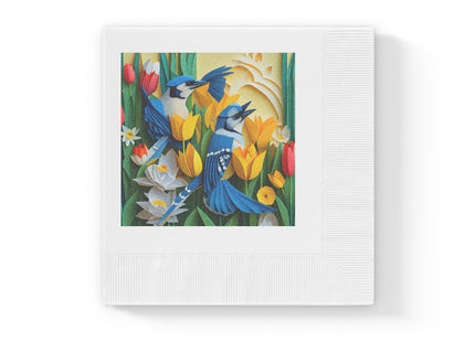 Blue Jays in a Spring Garden White Coined Napkins