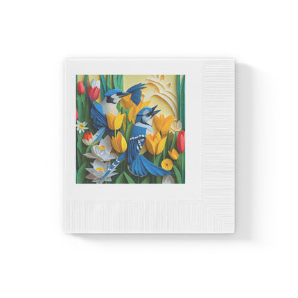 Blue Jays in a Spring Garden White Coined Napkins