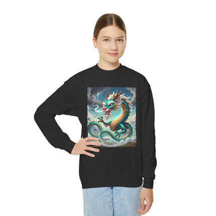 Tibetan Dragon in Battle Youth Crewneck Sweatshirt – Power, Motion & Mythic Adventure