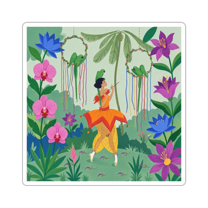 🦜🌺 The Parrot Dancer Kiss-Cut Stickers – Art Deco Tropical Whimsy