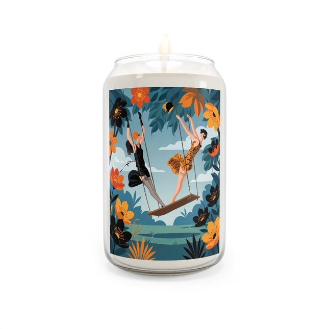 🌺🎠 The Garden Swing Scented Soy Candle – Art Deco Floral Whimsy