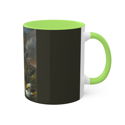 Still Life With Birds Beside An Ornate Fountain by Nicola Casissa Colorful Mugs, 11oz