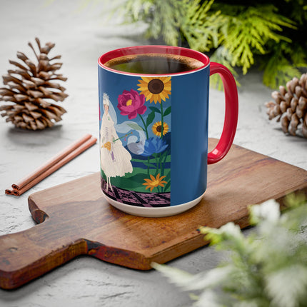 The Lady Of The Golden Parasol Colorful Mugs – Art Deco Botanical Elegance