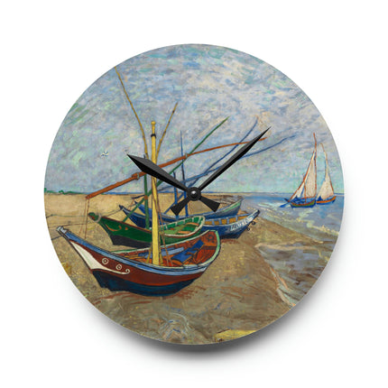 Fishing Boats by Vincent Van Gogh Acrylic Wall Clock, Round & Square