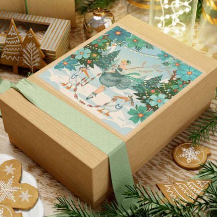 🦩🎄 The Lady Of The Christmas Garland Birds Kiss-Cut Sticker – Whimsical Art Deco Holiday Fantasy