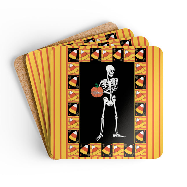 Candy Corn Skeleton Corkwood Coaster Set
