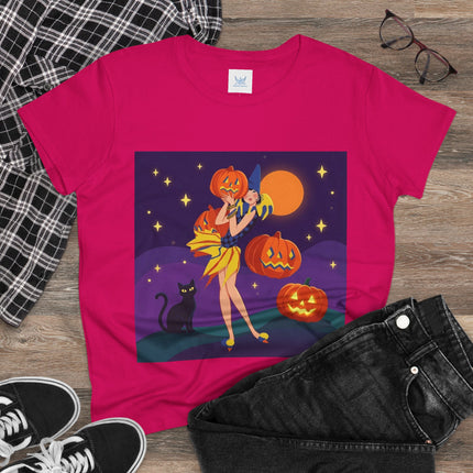 🎃🕯️ Moonlit Pumpkin Masquerade Cotton Tee – Whimsical Halloween Charm