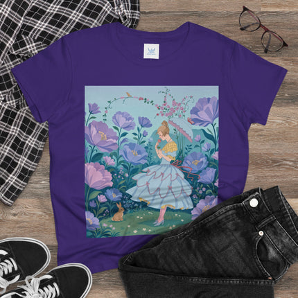 🌸🐇 The Secret Blossom Garden Cotton Tee – Art Deco Spring Whimsy