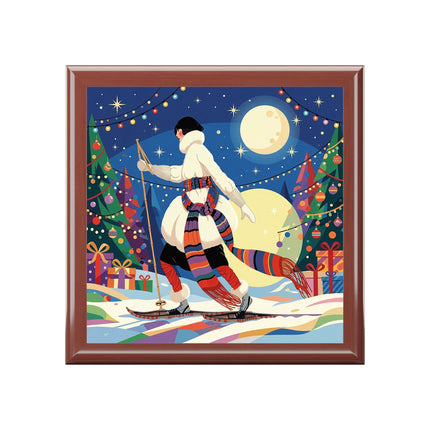🌙🎿 The Moonlit Christmas Skier Jewelry Box – Whimsical Holiday Fantasy