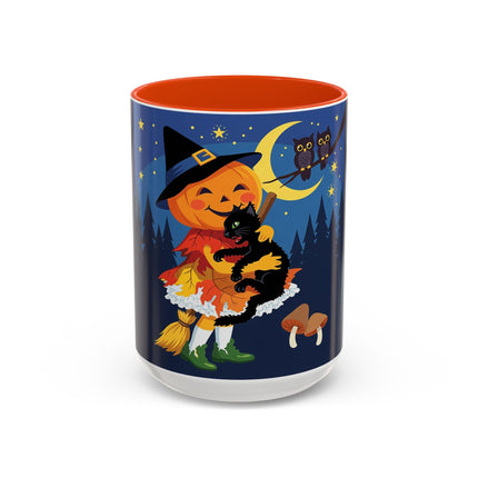 🎃🐈‍⬛ The Little Pumpkin Witch And Her Black Cat Colorful Mug – Whimsical Halloween Charm