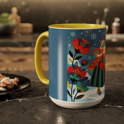 ❤️❄️ The Winter Heart Messenger Colorful Mug – Art Deco Snow Garden Fantasy