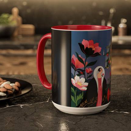 🌹🎄 The Lady Of The Candlelit Rose Tree Colorful Mug – Art Deco Christmas Garden