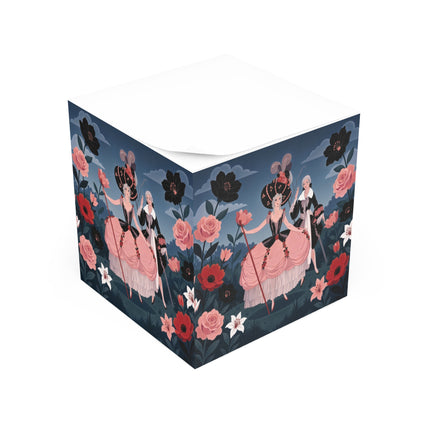 🌹🎭 The Rose Masquerade Promenade Note Cube – Art Deco Floral Elegance