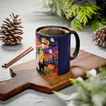 🎃🐈‍⬛ The Pumpkin Moon Embrace Colorful Mug – Whimsical Halloween Charm