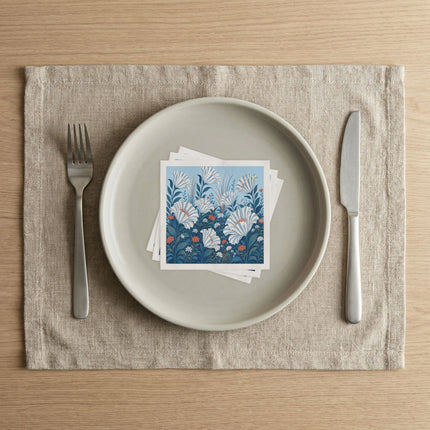 🤍💙 The Ivory Trumpet Blossom Garden Napkins – Elegant Botanical Floral Art