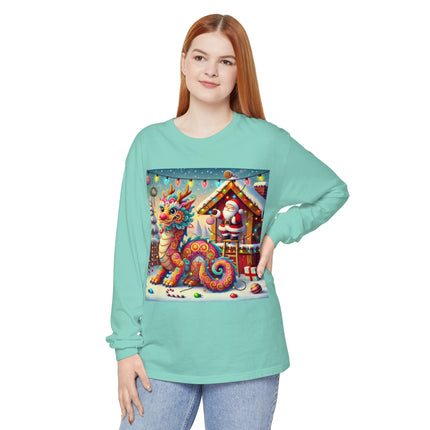 Playful Dragon's Christmas Unisex Garment-dyed Long Sleeve T-Shirt