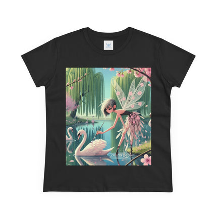 A Fairy Painting a Swan Cotton Tee