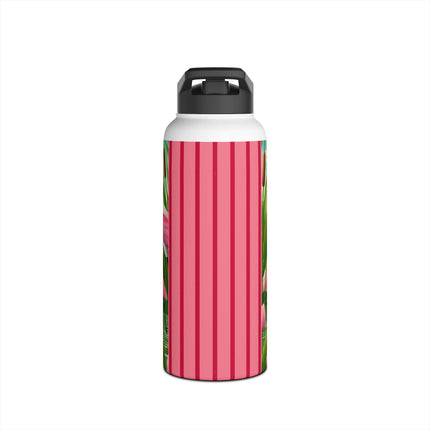 Geisha Kitten Strolls Among the Spoonbills Stainless Steel Water Bottle, Standard Lid