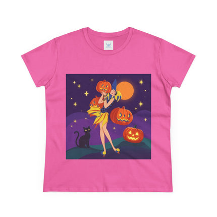 🎃🕯️ Moonlit Pumpkin Masquerade Cotton Tee – Whimsical Halloween Charm