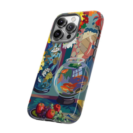 Floral Fishbowl Still Life Phone Case – Vibrant Harmony & Colorful Life