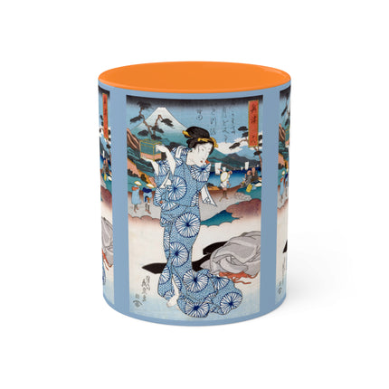 Japanese woman woodblock print by Keisai Eisen Colorful Mugs, 11oz