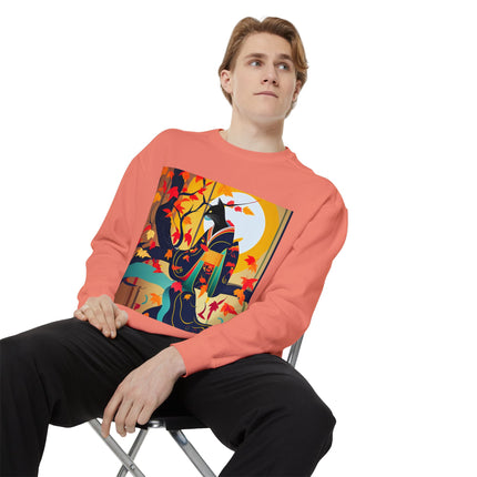 Black Cat in Kimono Unisex Garment-Dyed Sweatshirt