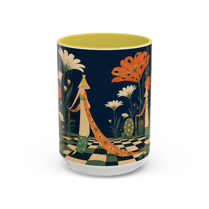 🌼🧡 The Midnight Floral Masquerade Colorful Mug – Art Deco Fashion Fantasy