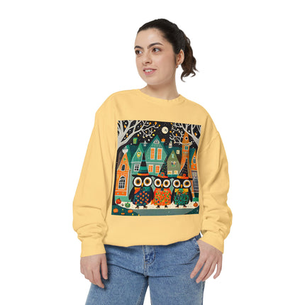Night of the Trick-or-Treating Owlets Unisex Garment-Dyed Sweatshirt