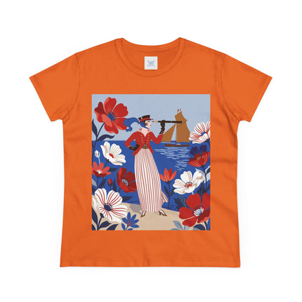 ⚓🌺 The Seaside Flower Adventurer Cotton Tee – Art Deco Nautical Fashion