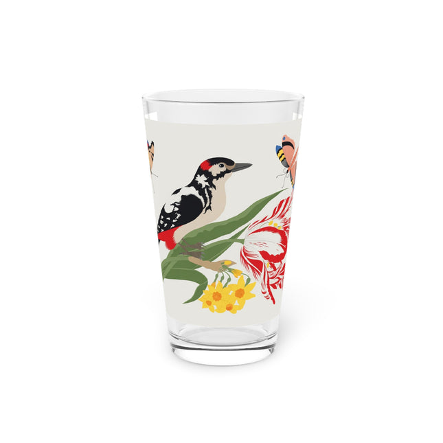 Woodpecker & Tulip Pint Glass – Vibrant Spring & Bold Beauty
