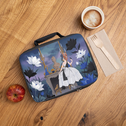 🖤🪞 The Lady At The Midnight Mirror Lunch Bag – Art Deco Floral Elegance