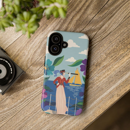 🌊🔭 The Lady Of The Seaside Lookout Phone Case – Art Deco Nautical Adventure