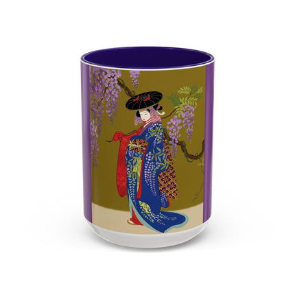 Wisteria Elegance Colorful Mug (11oz, 15oz) – Floral Beauty, Kimono Art & Timeless Grace