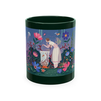 🐠🌸 The Lady Of The Underwater Flower Garden Ceramic Mug – Art Deco Aquatic Whimsy