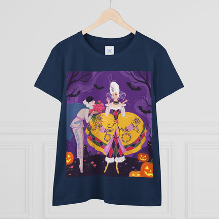 🎭🌹 The Harlequin Rose Masquerade Cotton Tee – Theatrical Halloween Romance