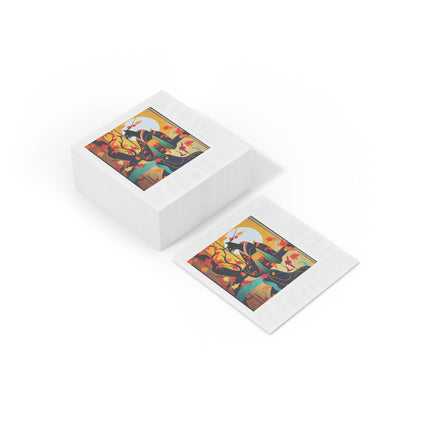 Black Cat in Kimono White Coined Napkins